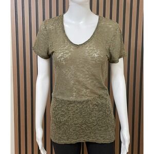 Kavio Women's L Green T-Shirt Cotton Tunic Casual Chic Burnout Y2K Layering